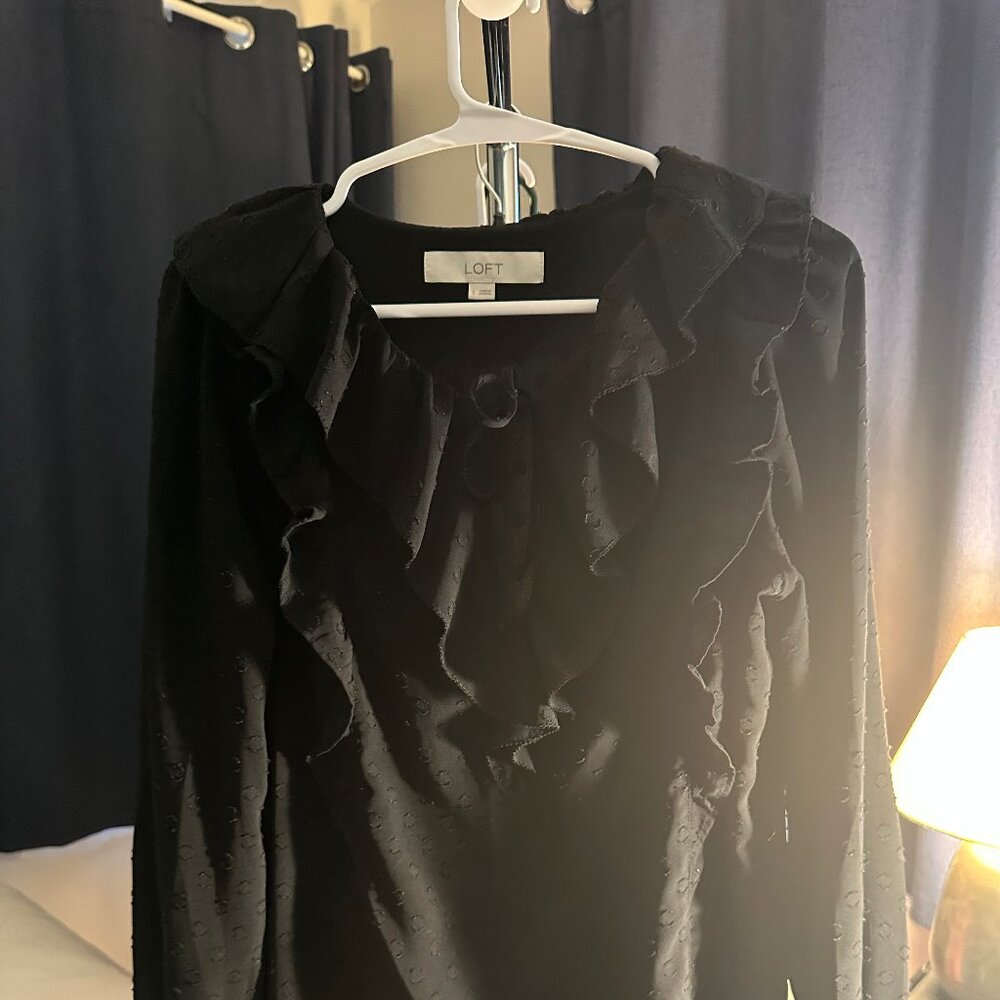 LOFT brand size small, long sleeve black dressy top.